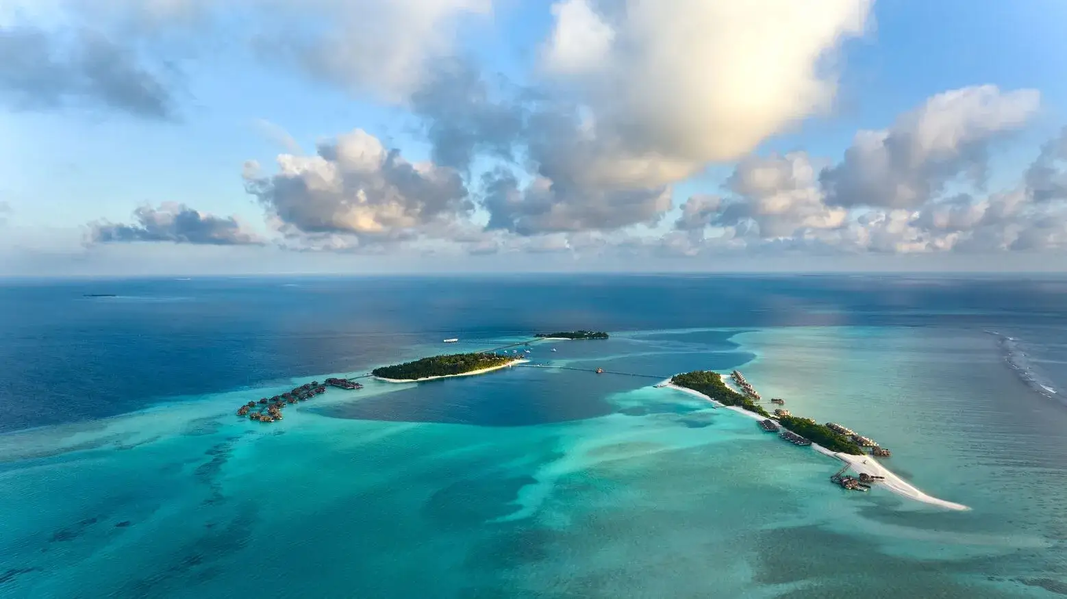 Aerial view of Conrad Maldives Rangali Island twin islands